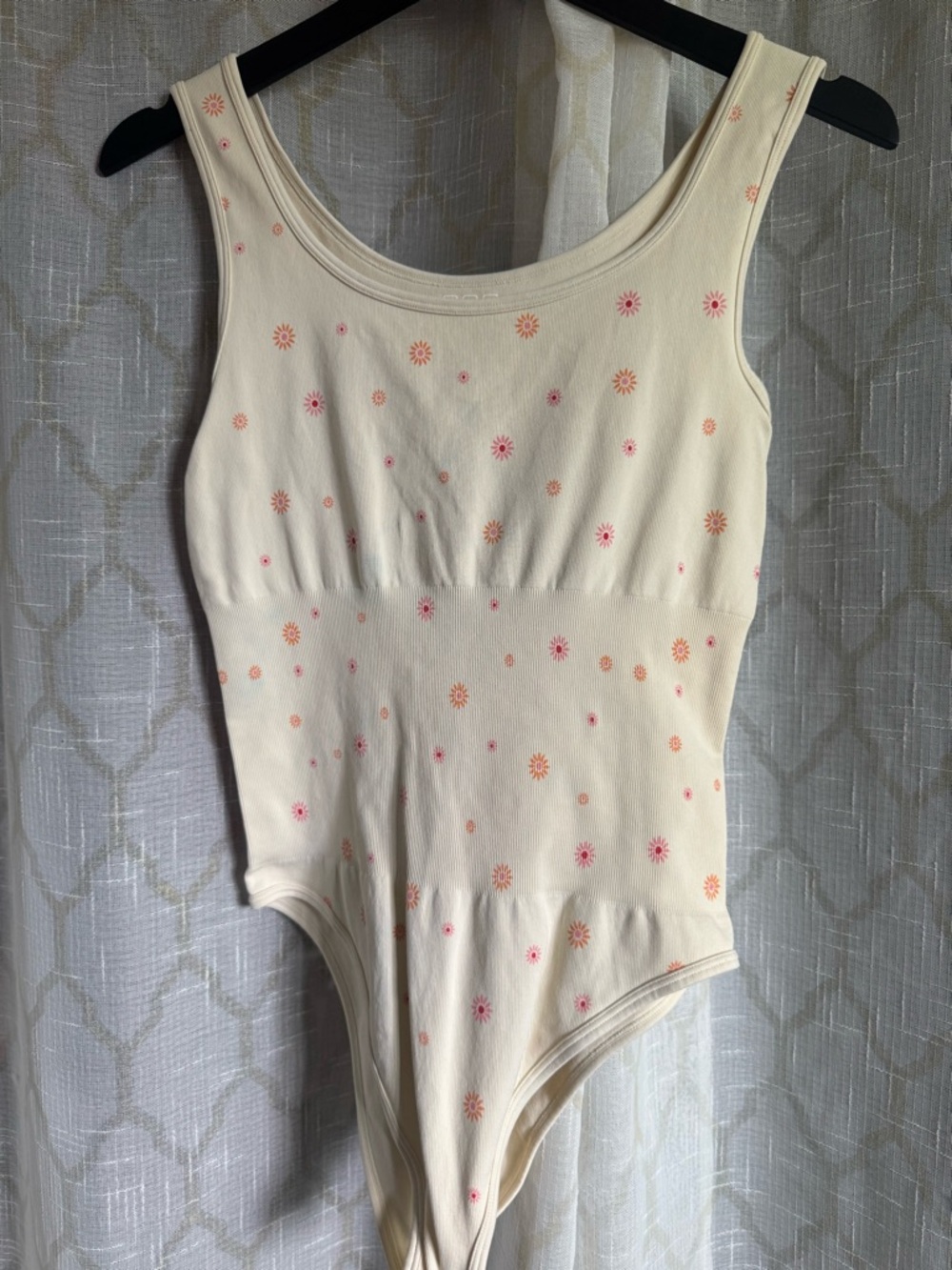Cream Floral Print Scoop Neck Bodysuit